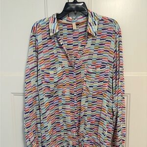 Pilcro Multicolor Striped Shirt — White Base with Blue, Purple, Green, Orange